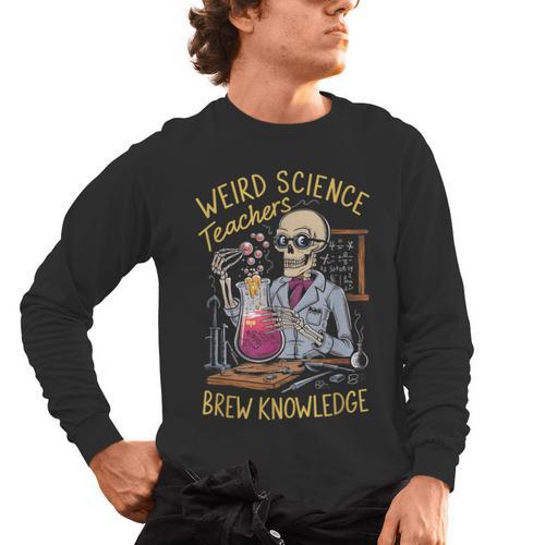 Weird Science Skeleton Halloween Teachers Brew Knowledge Men's Long Sleeve T-Shirt - teacherstshirts.com
