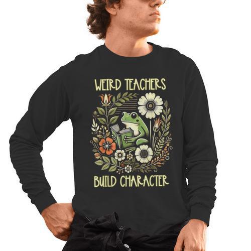 Weird Teachers Build Character Frog Reading Book Librarian Men's Long Sleeve T-Shirt - teacherstshirts.com AU