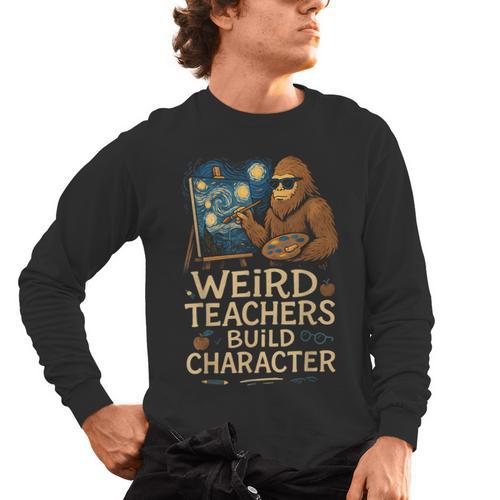 Weird Teachers Build Character Van Bigfoot Art Men's Long Sleeve T-Shirt - teacherstshirts.com UK