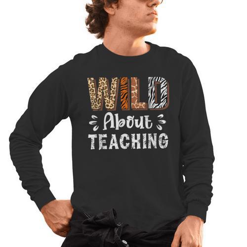 Wild About Teaching Teacher Lover Animals Leopard Zebra Men's Long Sleeve T-Shirt - teacherstshirts.com AU