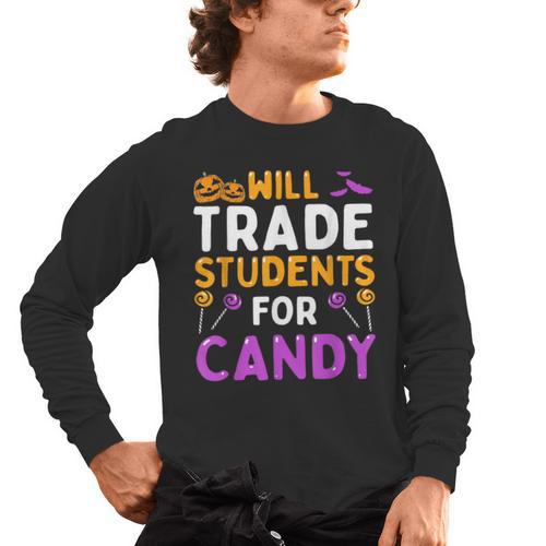 Will Trade Students For Candy Cute Halloween Costume Teacher For Men Women Kids Men's Long Sleeve T-Shirt - teacherstshirts.com