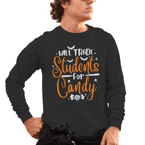 Will Trade Students For Candy Halloween Costume Teacher Men's Long Sleeve T-Shirt - teacherstshirts.com AU