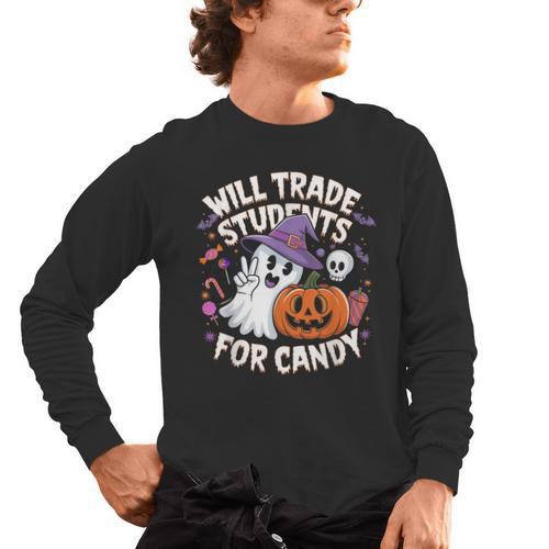 Will Trade Students For Candy Halloween Teacher Men's Long Sleeve T-Shirt - teacherstshirts.com AU