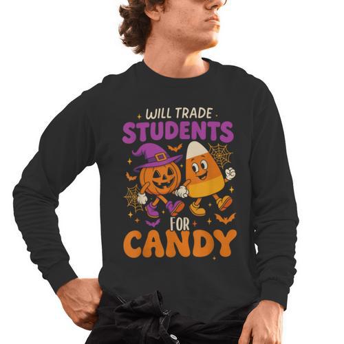 Will Trade Students For Candy Shirt Fun Candy Corn Teacher Men's Long Sleeve T-Shirt - teacherstshirts.com AU