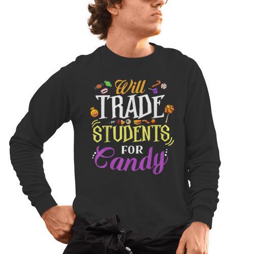 Will Trade Students For Candy Teacher Cute Halloween Costume Men's Long Sleeve T-Shirt - teacherstshirts.com