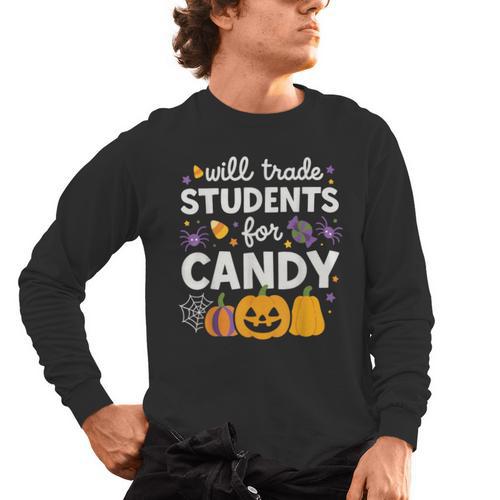 Will Trade Students For Candy Teacher Cute Halloween Men's Long Sleeve T-Shirt - teacherstshirts.com AU