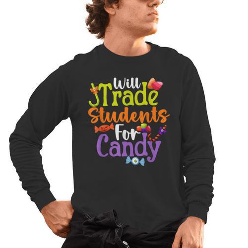 Will Trade Students For Candy Teacher Halloween Costume Men's Long Sleeve T-Shirt - teacherstshirts.com AU