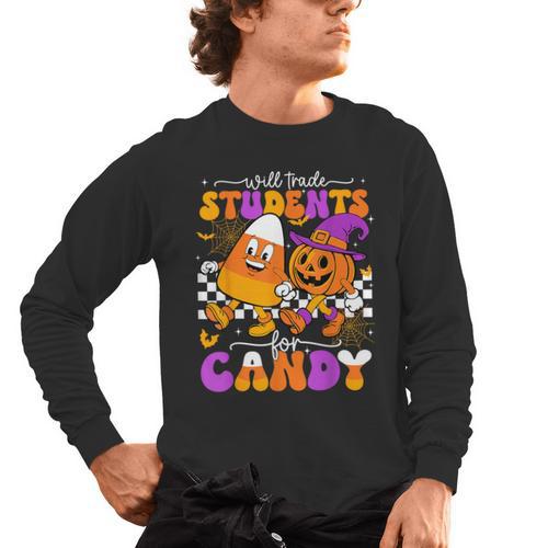 Will Trade Students For Candy Teacher Halloween Men's Long Sleeve T-Shirt - teacherstshirts.com AU