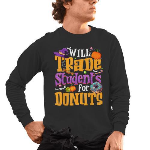 Will Trade Students For Donuts Halloween Teacher Men's Long Sleeve T-Shirt - teacherstshirts.com UK