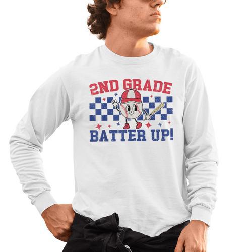 2nd Grade Batter Up Back To School Baseball Teacher Kids Men's Long Sleeve T-Shirt - teacherstshirts.com