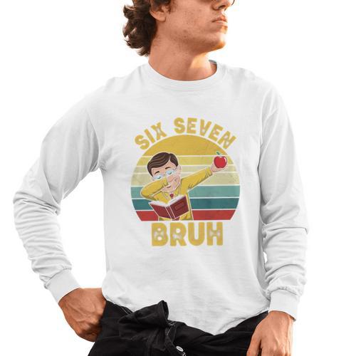 67 Meme Six Seven Bruh Retro Dabbing Teacher School Men's Long Sleeve T-Shirt - teacherstshirts.com