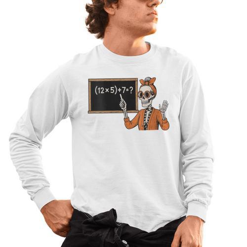 67 Teacher Halloween Skeleton Six Seven Meme Brainrot Math Men's Long Sleeve T-Shirt - teacherstshirts.com