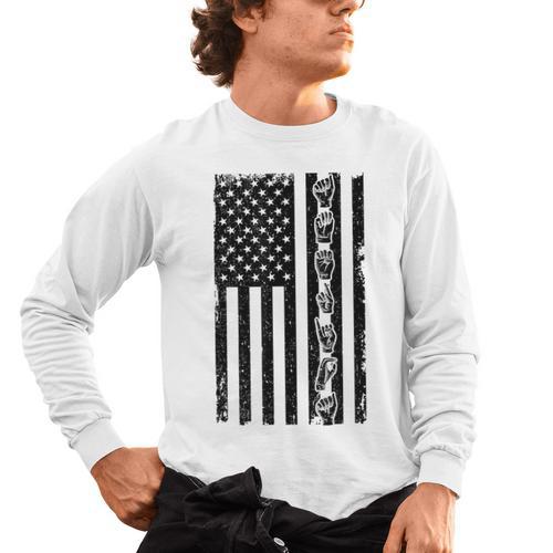 ASL Flag Sign Language Deaf ASL Teacher For Men Women Men's Long Sleeve T-Shirt - teacherstshirts.com CA