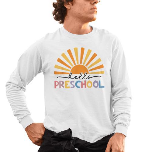 Back To School Hello Preschool For Kids Teacher Women Men's Long Sleeve T-Shirt - teacherstshirts.com AU