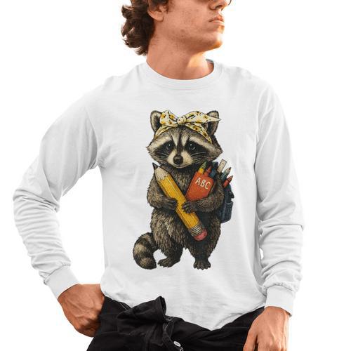 Back To School Raccoon Teachers Student Kids Men's Long Sleeve T-Shirt - teacherstshirts.com AU