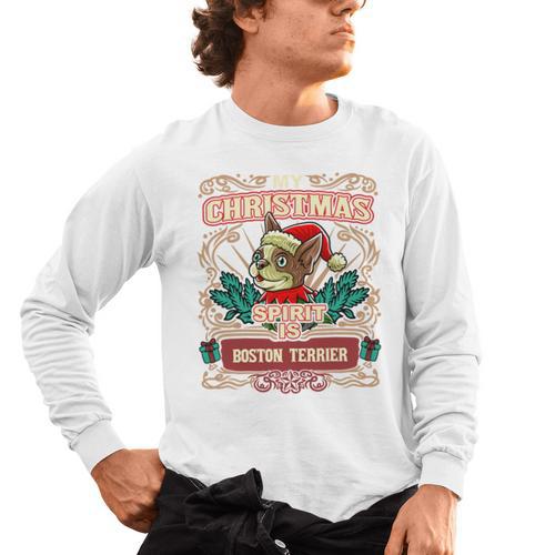 Boston Terrier My Christmas Spirit Dog Santa Claus X-Mas Men's Long Sleeve T-Shirt - Bostonterriersmerch.com