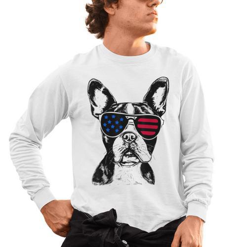 Boston Terrier Dog 4th July America USA Flag Men Women Kids Men's Long Sleeve T-Shirt - Bostonterriersmerch.com