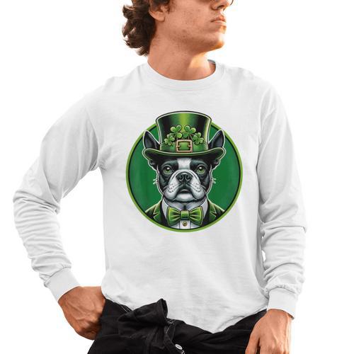 Boston Terrier Dog St Patricks Day Irish Pet Lover Men Women Kids Men's Long Sleeve T-Shirt - Bostonterriersmerch.com CA