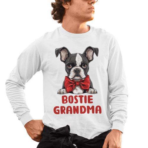 Boston Terrier Grandma Dog Lovers Puppy Bostie Owner Men's Long Sleeve T-Shirt - Bostonterriersmerch.com UK