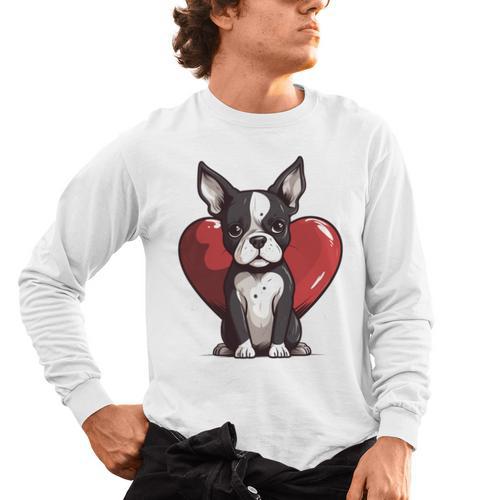 Boston Terrier Mom Dad Bostie Dog Lover Valentines Day Men's Long Sleeve T-Shirt - Bostonterriersmerch.com UK