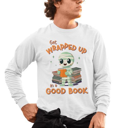 Cute Halloween Teacher Librarian Mummy Reading Books Men's Long Sleeve T-Shirt - teacherstshirts.com UK