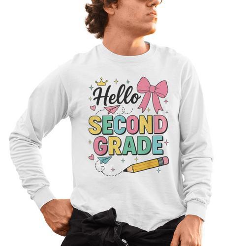 Cute Hello Second Grade Back To School Coquette Teacher Girl Men's Long Sleeve T-Shirt - teacherstshirts.com DE