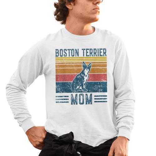 Dog Boston Terrier Mom Vintage Boston Terrier Mom Men's Long Sleeve T-Shirt - Bostonterriersmerch.com