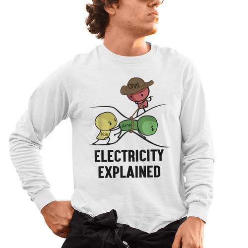 Electricity Explained Physics Nerd I Teacher School Men's Long Sleeve T-Shirt - teacherstshirts.com CA