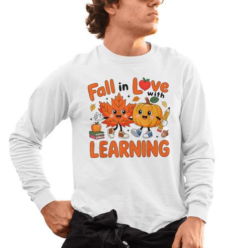 Fall In Love With Learning Thanksgiving Teacher Student Kids Men's Long Sleeve T-Shirt - teacherstshirts.com AU
