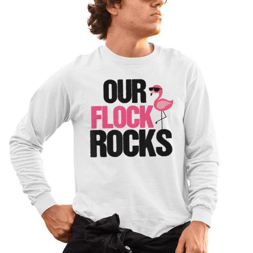 Our Flock Rocks Flamingo Mother's Day Teacher Men's Long Sleeve T-Shirt - teacherstshirts.com AU