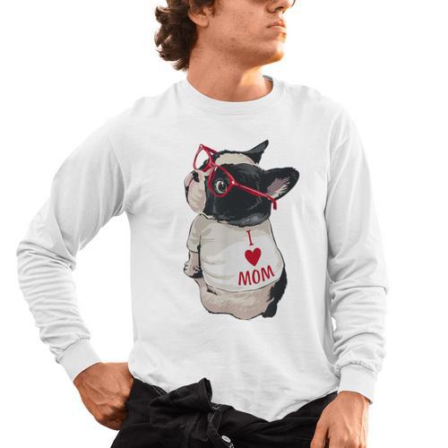 Girls I Heart Mom Love Mama Boston Terrier Dog Lover Men's Long Sleeve T-Shirt - Bostonterriersmerch.com