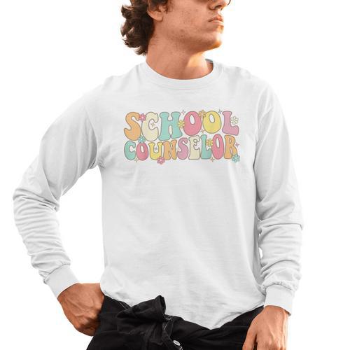 Groovy School Counselor Back To School Teacher Counseling Men's Long Sleeve T-Shirt - teacherstshirts.com AU