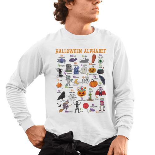 Halloween Alphabet ABCs Learning Kindergarten Teacher Men's Long Sleeve T-Shirt - teacherstshirts.com DE