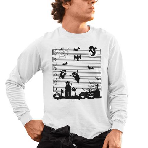 Halloween Music Note Clefs Spooky Ghost For Music Teacher Men's Long Sleeve T-Shirt - teacherstshirts.com
