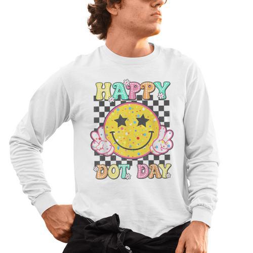 Happy Dot Day Hippie Flowers Smile Face Groovy Teacher Kids Men's Long Sleeve T-Shirt - teacherstshirts.com AU