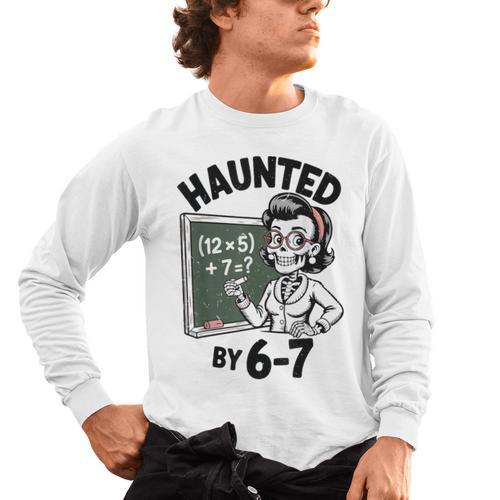 Haunted 67 Skeleton Math Teacher Halloween Costume Math Pun Men's Long Sleeve T-Shirt - teacherstshirts.com AU