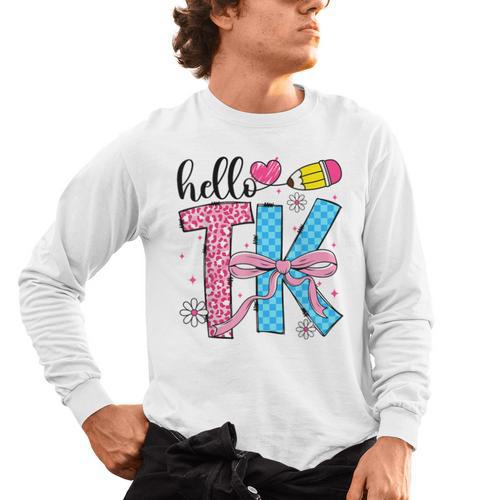 Hello TK Transitional Kindergarten Back To School Teacher Men's Long Sleeve T-Shirt - teacherstshirts.com UK