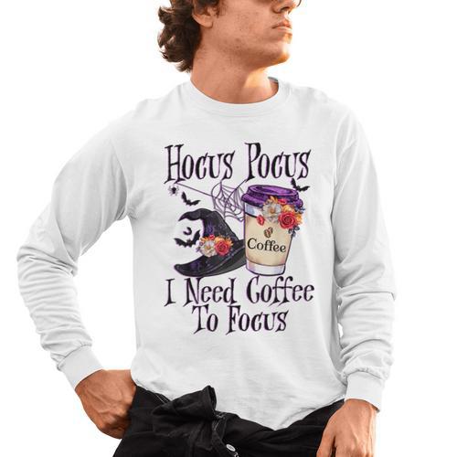 Hocus Pocus I Need Coffee To Focus Halloween Teacher Men's Long Sleeve T-Shirt - teacherstshirts.com