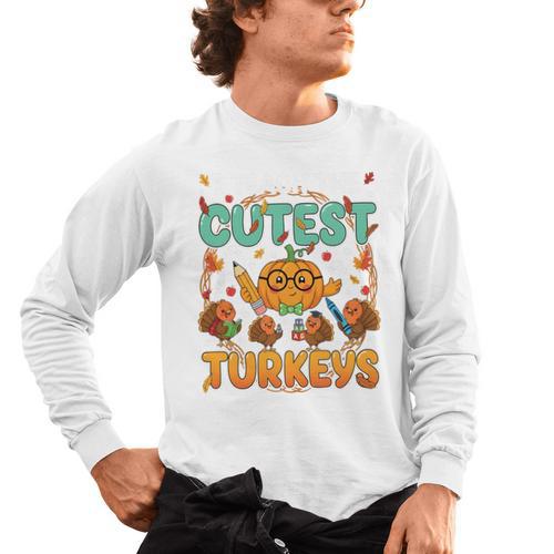 Humor I Teach The Cutest Turkeys Thanksgiving Teacher Men's Long Sleeve T-Shirt - teacherstshirts.com CA