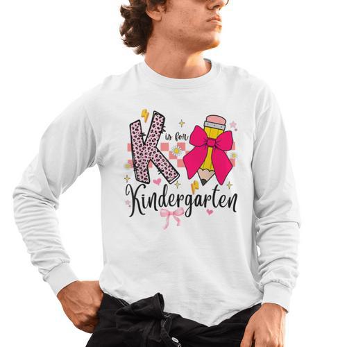 K Is For Kindergarten Teacher Coquette Bow Back To School Men's Long Sleeve T-Shirt - teacherstshirts.com