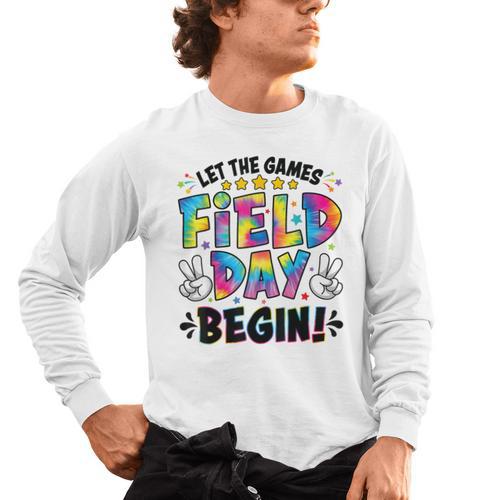 Let The Games Field Day Begin Tie Dye Adults Teacher Kids Men's Long Sleeve T-Shirt - teacherstshirts.com CA