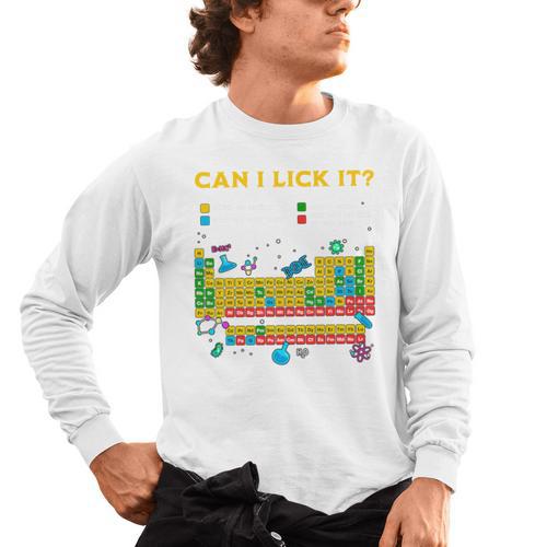 Can I Lick It Periodic Table Science Teacher Student Premium Tri-Blend Men's Long Sleeve T-Shirt - teacherstshirts.com UK