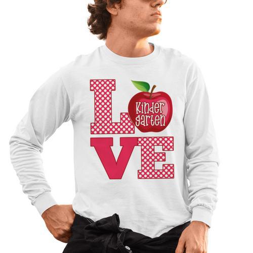 Love Kindergarten Cute Apple School Teacher Men's Long Sleeve T-Shirt - teacherstshirts.com