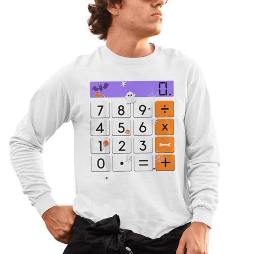 Math Teacher Halloween Costume Calculator Math Pun Men's Long Sleeve T-Shirt - teacherstshirts.com