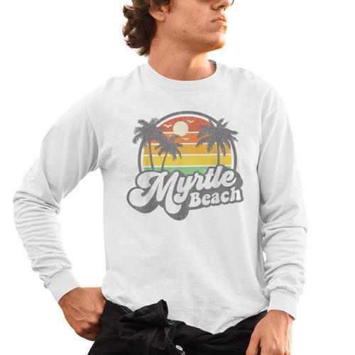 Myrtle Beach South Carolina Retro 70s Vintage Vacation Men's Long Sleeve T-Shirt - Bostonterriersmerch.com
