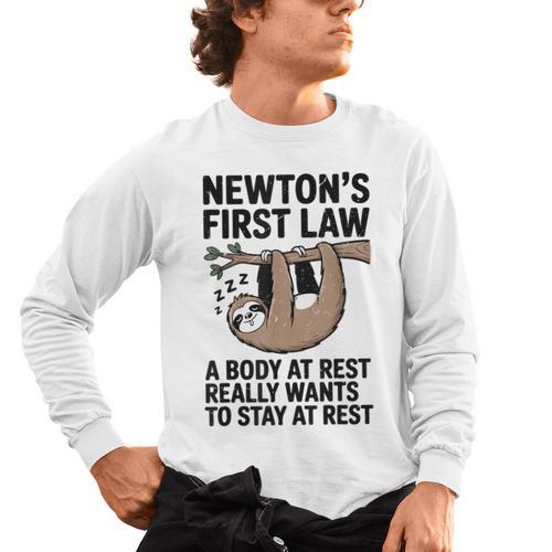 Newtons First Law Physics Jokes Science Teacher Men's Long Sleeve T-Shirt - teacherstshirts.com