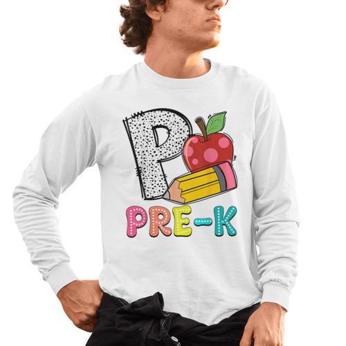 P Is For Pre-K Teacher Pencil Apple Back To School Men's Long Sleeve T-Shirt - teacherstshirts.com AU