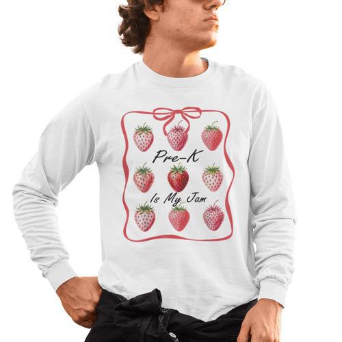 Pre K Is My Jam Teacher Team Crew Preschool Cute Strawberry Men's Long Sleeve T-Shirt - teacherstshirts.com AU
