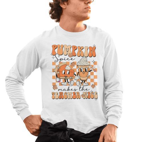 Pumpkin Spice Makes The Teacher Nice Teacher Graduation Men's Long Sleeve T-Shirt - teacherstshirts.com CA