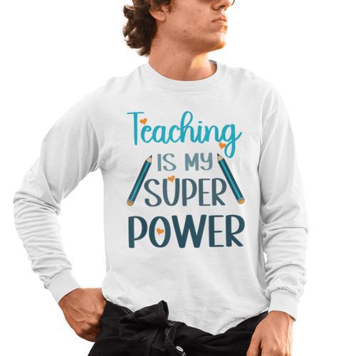 Retro Groovy Teaching Is My Super Power Teacher's Present Men Women Men's Long Sleeve T-Shirt - teacherstshirts.com